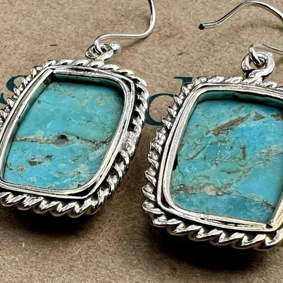 Sundance $228 NEW Kingman Turquoise Sterling Silver Handmade Rectangle Earrings - Picture 7 of 8